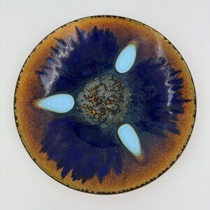 Edwards Star Signed for Gumps S.F. Enamel Glaze Copper Bowl Dish Plate 7”